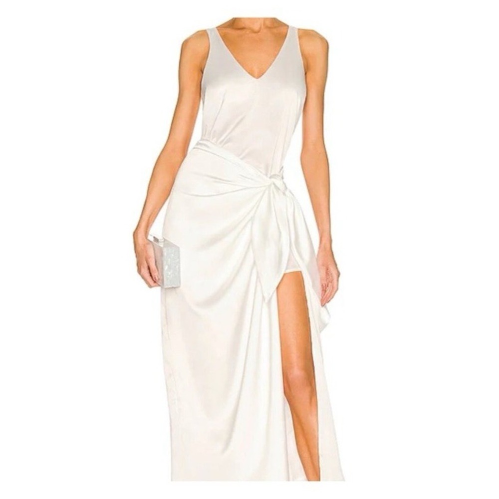 Show Me Your MuMu Hampton Wrap Slip Dress XS‎ Ivory Luxe Satin Wedding Formal